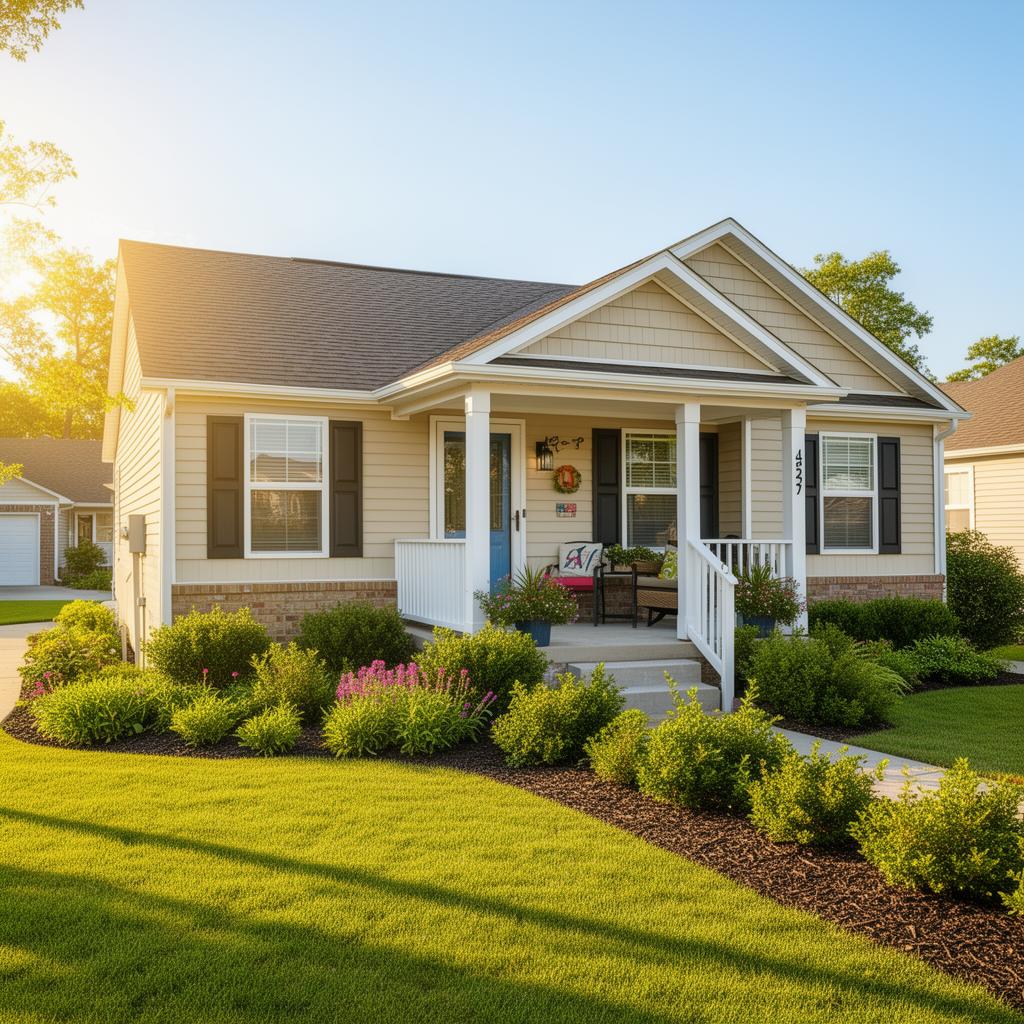 Manufactured home with landscaped yard